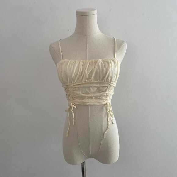 Cream Ruched Bustier Crop Top - Picture 1 of 4